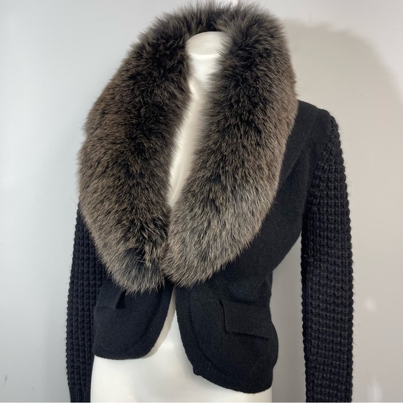 Magaschoni Genuine Fox Fur Collar Wool Alpaca Cashmere Blazer Cardigan Jacket XS - Picture 11 of 16